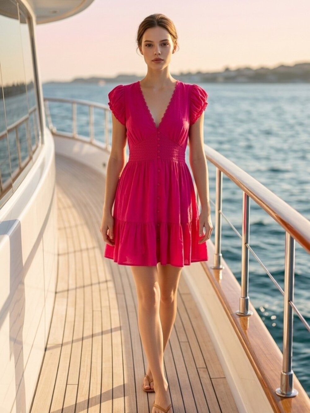 NWT Anthropologie L Pink Jacquard V-Neck Smocked Mini Dress